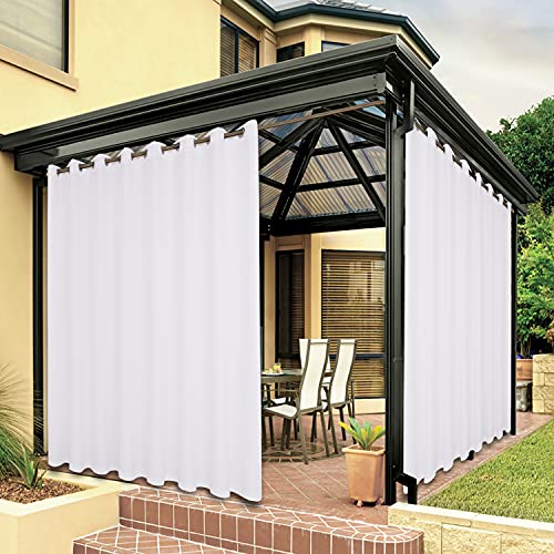 Bonzer Waterproof Indoor/Outdoor Curtains for Patio Thick Privacy - Extra Wide Grommet Curtains for Bedroom, Living Room, Porch, Pergola, Cabana, 1 Panel, 150W x 95L inch, White