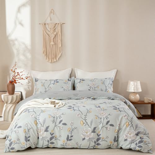 OAITE Duvet Cover Set,100% Cotton Comforter Cover with Floral Pattern Duvet Cover Set,Soft Bedding Set Includes with 3 Piece (2 Pillow Shams,1 Duvet Cover)