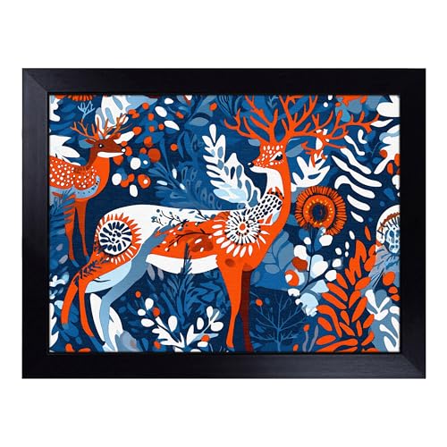 Lap Tray with Bean Bag Cushion, Scandinavian Art Pattern - Handmade in the UK, Raised Wooden Edge, Padded Cushion, Heat-Resistant Wipe-Clean Surface, for Meals, Laptops and Crafts