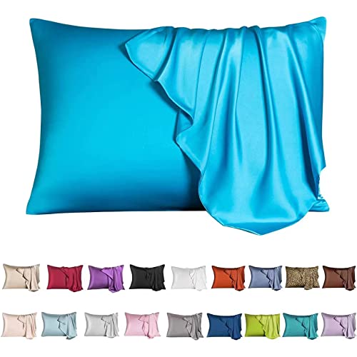 Mulberry Silk Pillowcase for Hair and Skin,King Size Cooling Silk Pillow Case with Hidden Zipper,Allergen Proof Dual Sides Soft Breathable Smooth Silk Pillow Cover for Women(King,Ice+ Blue)