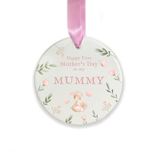 First Mother’s Day Ornament for Mummy, Ceramic Hanging Decoration, New Mum Gift from Baby, 1st Mother’s Day Keepsake, Mum Ornament (Round)