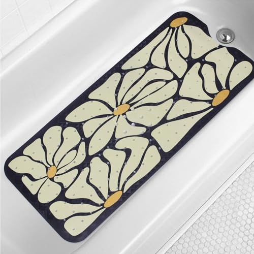 Floral Bathtub Mat Non Slip for Kids Botanical Extra Long Anti Slip Bath Mat for Tub Abstract Flower Bath Shower Mat with Large Drain Holes and Suction Cups Quality Plant Design Bathroom Decor 40x16in