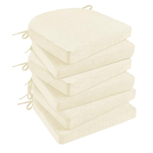 Basic Beyond Chair Cushions for Dining Chairs 6 Pack, Memory Foam Chair Cushion with Ties and Non Slip Backing, 16 x 16 inches Chair Pads for Dining Chairs(Beige)