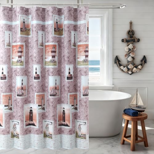 "DS BATH Nautical Coastal Fabric Shower Curtain, Beach Ocean Theme Shower Curtain for Bathroom, Waterproof Decorative Bathroom Curtains, 72"" W x 72"" H"