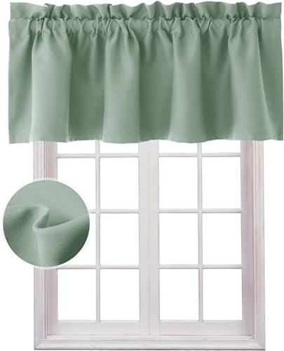 Hiasan Valance Curtains for Kitchen Blackout Thermal Insulated Solid Window Curtain Valance, Light Sage, 52 x 18 Inches, 1 Panel