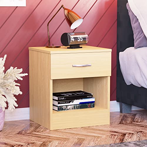 Vida Designs Large Pine Bedside Cabinet, 1 Drawer With Metal Handles & Runners, Unique Anti-Bowing Drawer Support, Riano Bedroom Furniture, 47 x 40 x 36 cm, B01LOFYYOM.VC.UK