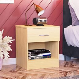 Vida Designs Large Pine Bedside Cabinet, 1 Drawer With Metal Handles & Runners, Unique Anti-Bowing Drawer Support, Riano Bedroom Furniture, 47 x 40 x 36 cm, B01LOFYYOM.VC.UK