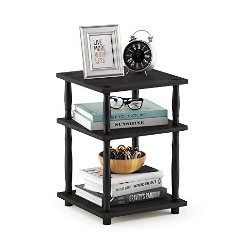 Furinno TURN-N-TUBE Side Table, 3-Tier Square End Table, Open Shelf Night Stand, Bedside Table with Classic Tube, for Living Room, Bedroom, Espresso Classic Tube