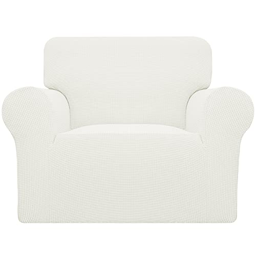 Easy-Going Stretch Armchair Sofa Slipcover 1-Piece Couch Sofa Cover Furniture Protector Soft with Elastic Bottom for Kids,Pet. Spandex Jacquard Fabric Small Checks(Chair,Cream)