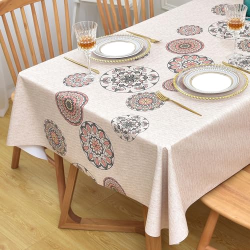 Yofori Table Cloth for Rectangle Table Heavy Duty Vinyl Tablecloth Rectangular Waterproof Plastic Tablecloth Wipeable Outdoor PVC Table Cover for Picnic(Flowers-2, 54'' x 108'')