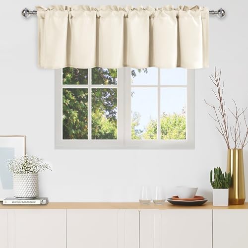 DWCN Valance Curtains, 1 Panel, 60 X 18 Inch, Beige - Solid Short Topper, Rod Pocket, Window Treatment for Living Room, Kitchen, Bathroom, Basement