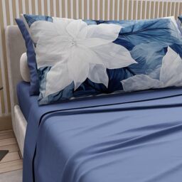 PETTI Artigiani Italiani - Cotton Sheets with Pillowcases in Digital Print, Single Sheet, 108 Indigo Floral Pattern Bedding Set, 100% Made in Italy