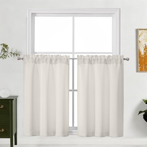 "Lecloud Natural Kitchen Curtains 36 Inch Length 2 Pcs, Modern Farmhouse Decor Privacy Room Darkening Curtain, Short Window Drapes Rod Pockets for Bedroom Cafe Basement, Each Panel 30"" W x 36"" L"