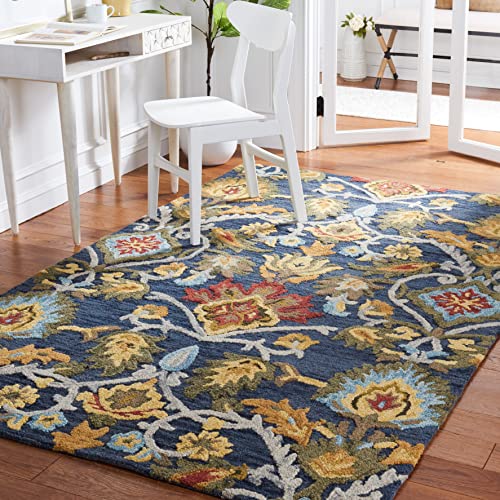 SAFAVIEH Contemporary Rug for Living Room, Dining Room, Bedroom - Blossum Collection, Short Pile, in Navy and Mutli, 122 X 183 cm