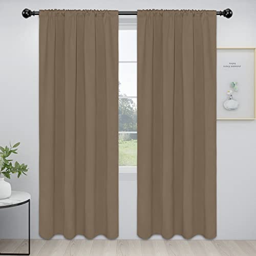Easy-Going Rod Pocket Blackout Curtains for Bedroom, Room Darkening Window Curtains for Living Room, Thermal Insulated Noise Reduction Solid Window Drapes, 2 Panels(42x84 in, Camel)