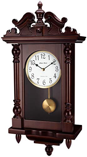 "Olden Days Wall Clock with Real Wood, 4 Chime Options, Swinging Pendulum, Antique Vintage Design, 22"" Large"