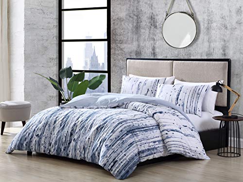 City Scene - Queen Duvet Cover Set, Reversible Cotton Bedding with Matching Shams, Modern Home Decor (Sokal Blue, Queen)