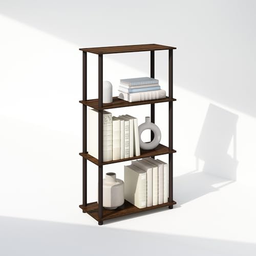 Furinno TURN-N-TUBE Book Shelf, 4-Tier Bookshelf, Bookcase with Multipurpose Compact Display Rack, 29.46 x 59.94 x 109.73 cm, for Living Room, Bedroom, Home Office, Walnut/Brown