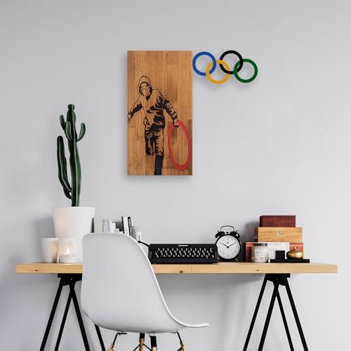 Elegant Decorative Wooden Wall Accessory, Walnut & Black, 58 x 60 cm, 100% Wood (3 cm) & Metal (1.5 mm), Unique Design, Perfect for Home Decor