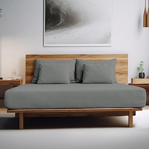 King Size Fitted Sheets Egyptian Cotton- 200 Thread Count Bed Sheet- Shrinkage and Fade Resistant Bedding Sheet- Grey
