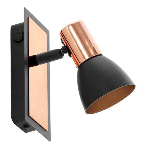 Eglo LED Wall Lamp Barnham, Wall Spotlight, Metal Wall Light, Living Room Lamp in Black and Copper, Hallway Lamp, Spotlight Including GU10 Bulb, Warm White