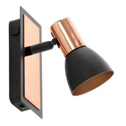 Eglo LED Wall Lamp Barnham, Wall Spotlight, Metal Wall Light, Living Room Lamp in Black and Copper, Hallway Lamp, Spotlight Including GU10 Bulb, Warm White