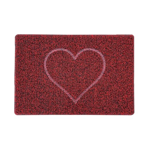 Nicoman HEART Embossed Shape Door Mat-Trapper Jet-Washable Doormat-(Use Indoor or Sheltered Outdoor), Small (60x40cm), Red with Black