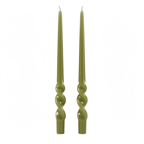 Set of 2 Candlestick Candles Lacquered Handicraft - Height 40 cm - Cereria di Giorgio - Olive Green