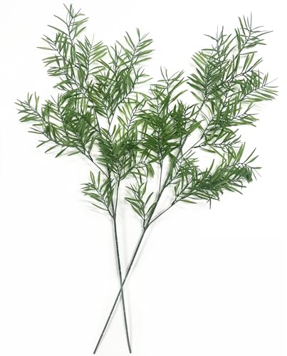 Artificial Plants Fake Plant Simulation Bamboo Leaf Tall 31 Inch, Faux Reed Plastic Leaves Faux Greenery Bushes Flexible Branches Stems for Indoor Outdoor Decor Wedding Party DIY Decoration - 2 Pack
