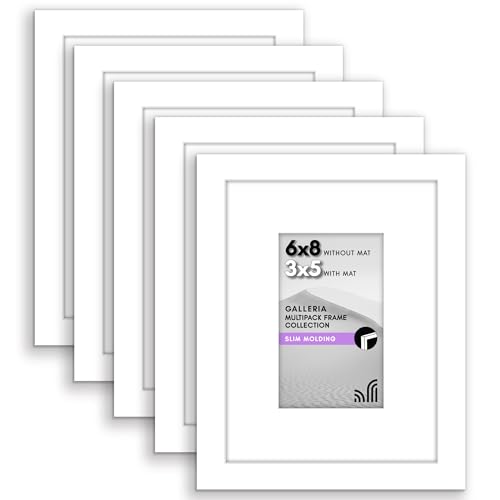Americanflat 6x8 Picture Frame Set of 5 - Plexiglass with Polished Finish - Galleria Collection - Wall or Tabletop Display - White