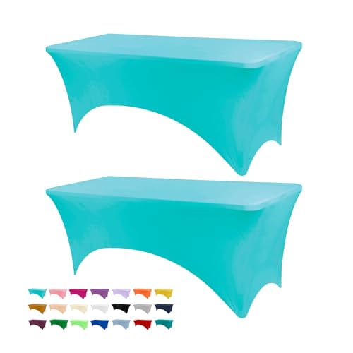 BDDC Table Covers 6 Foot Tables - 2 Pack Spandex Table Covers 6ft Turquoise Table Clothes for 6 Foot Rectangle Tables Tablecloths for Parties Banquet and Festival