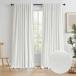 KEQIAOSUOCAI Living Room Curtains for Large Windows Modern Farmhouse Patio Sliding Door Curtains for Bedroom 2 Panels, Back Tab Pinch Pleated Blackout Drapes 72 Inch Wide by 96 Inch Long,Ivory