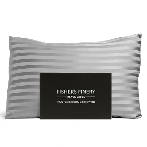 Fishers Finery 30mm 100% Pure Mulberry Silk Pillowcase, Quality Tested (Gray Stripe, King)