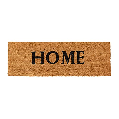 Relaxdays Narrow Coir Doormat HOME Print Anti-Slip Rubber PVC Underside Long Welcome Mat for the Balcony, Patio, Hallway, etc 1.5 x 75 x 50 cm, Natural Brown, 25 x 75 x 1.5 cm