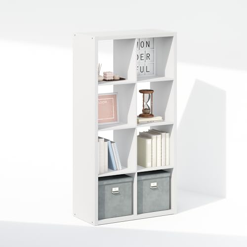 Furinno SIMPLE Cube Storage Organizer, 8-Cube Display Shelf, Open Back Shelving Unit, Storage Shelves, Extra Thick Frame, for Organization and Storage, Living Room, Home Office, White