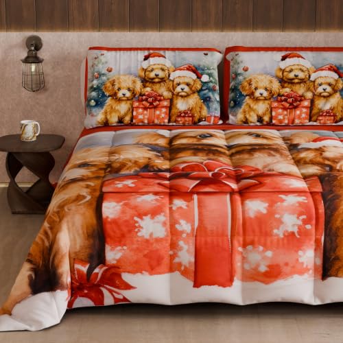 PETTI Artigiani Italiani Christmas Winter Duvet 170 ?? 260 cm - Dog, reversible microfibre quilt, 300 g/m??, Made in Italy