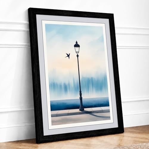 Lamp With Perch Scandinavian Framed Wall Art Print A4 Black