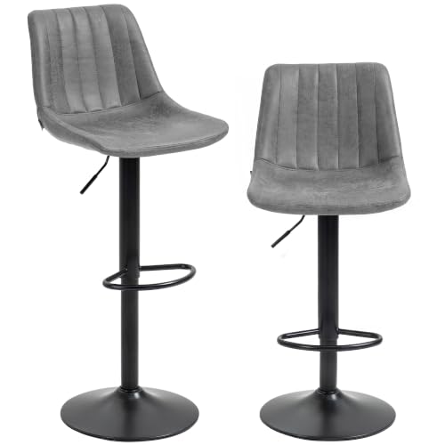 HOMCOM Bar Stools Set of 2, Height Adjustable, Leathaire, Grey