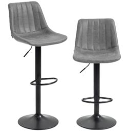 HOMCOM Bar Stools Set of 2, Height Adjustable, Leathaire, Grey