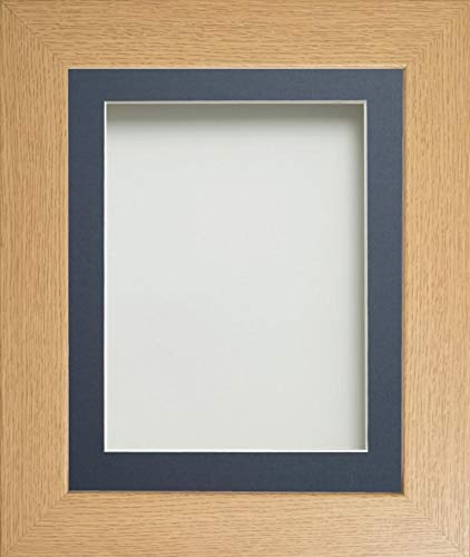Frame Company Watson Beech 14x11 Photo Frame with Blue Mount for A4 - Fits A4 with mount or 14x11 without, Frame size 14x11, Overall approx 17.0x14.0, Real Glass Front