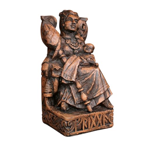 "Dryad Design Seated Norse Goddess Frigga Statue Wood Finish - Norse All-Mother goddess of love & home figure Viking pagan altar decor quality resin with wood finish 8"" tall"