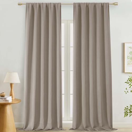 "Lecloud Stone Room Darkening Curtains for Bedroom 108 Inches Long 2 Pcs, Thermal Insulated Rod Pocket Soft Living Room Curtains, Energy Saving Long Drapes for Dining Room, Each Panel 50"" W x 108"" L"