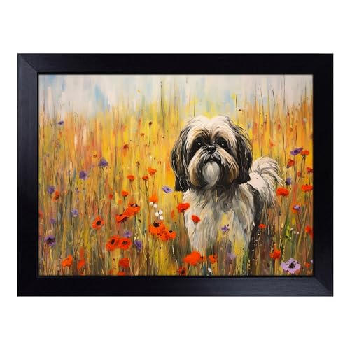 Lap Tray with Bean Bag Cushion, Shih Tzu Colour Field - Handmade in the UK, Raised Wooden Edge, Padded Cushion, Heat-Resistant Wipe-Clean Surface, for Meals, Laptops and Crafts