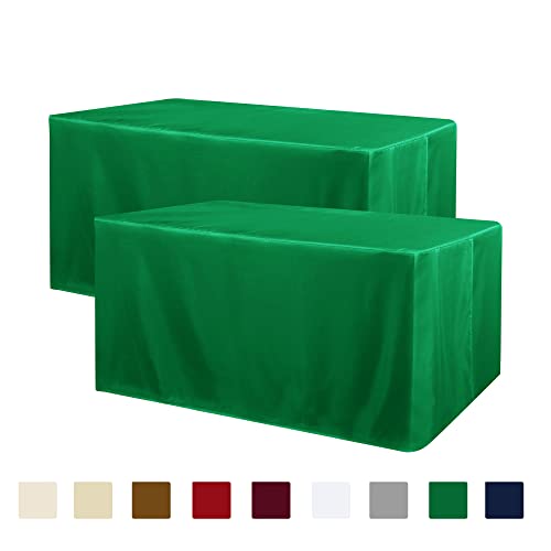Obstal 2 Pack Green Table Cloths for 8 Foot Rectangle Tables - Water Resistant Washable Fabric Polyester Rectangle Table Cover Protector for Wedding, Banquet and Trade Shows, 96L x 30W Inches