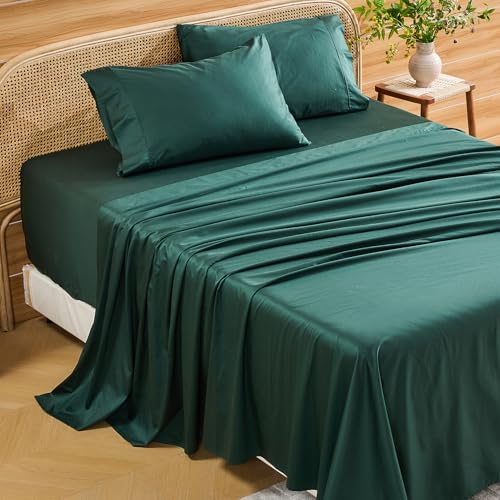 Bedlifes Deep Pocket Sheets 18-24 Inch, California King Size Egyptian Cotton 1000 Thread Count, 4-Piece - Fits Extra Thick Mattresses, Cooling & Breathable (Dark Green)