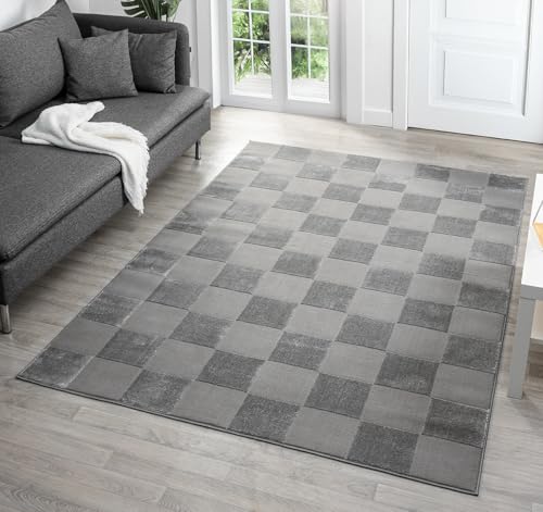 Rugs by Desire Vellure Modern Indoor Living Room Area Rug Embossed Cut-Shrink Pile with Metallic Sheen Jute Backing Living Room - Bedroom Hallway Carpet Grid Grey 60x220 cm