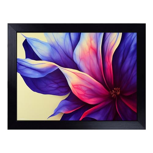 Lap Tray with Bean Bag Cushion, Colourful Floral Art Abstract - Handmade in the UK, Raised Wooden Edge, Padded Cushion, Heat-Resistant Wipe-Clean Surface, for Meals, Laptops and Crafts