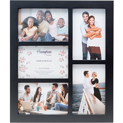 Hampton Frames GALLERY 5 Aperture - 4x6 (10x15cm) Black Multi Aperture Picture Photo Frame Acrylic (Non-Glass) Front GAL46-5APBKP