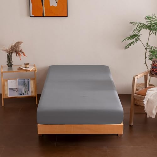 Sonive Single Fitted Sheet, Breathable Deep Pocket 11.8 Inches (30 cm), OEKO-TEX Certified Machine Washable Sheets for Single Bed 90 x 190cm, Grey, 100% Brushed Microfiber Polyester