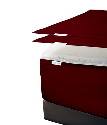 "Zip On Fitted Sheet Queen Size Burgundy Color 600 TC Cotton 18"" Deep - 1 Base + 2 Top Sheets, Zipper Fitted Sheet, Up to 18"" Deep Pocket, 60""x80"", Easy to Change & Install, Burgundy"